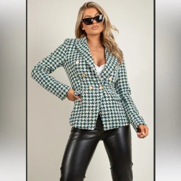 New Attentif Paris Golden Button Knitted Double Breasted Blazer, Size 38/M - Picture 1 of 17